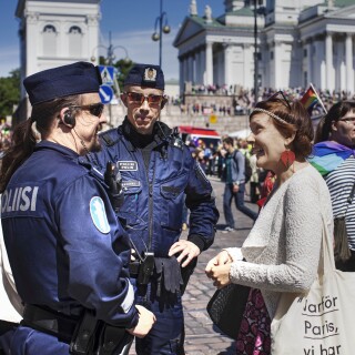 Finnish policemen at a market square