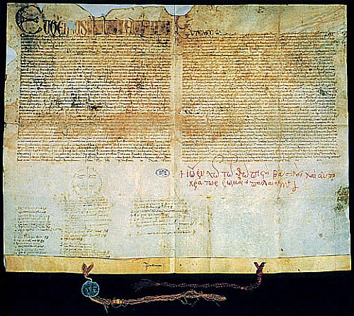 Idän ja lännen kirkkojen yhdistämiseksi laadittu käsikirjoitus Ferrara–Firenzen konsiilin lopussa vuonna 1439