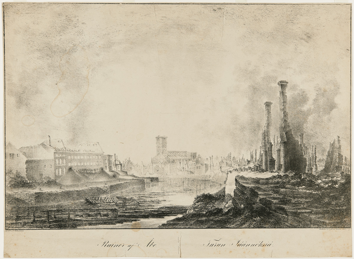 Litografia Turun raunioista vuonna 1827.