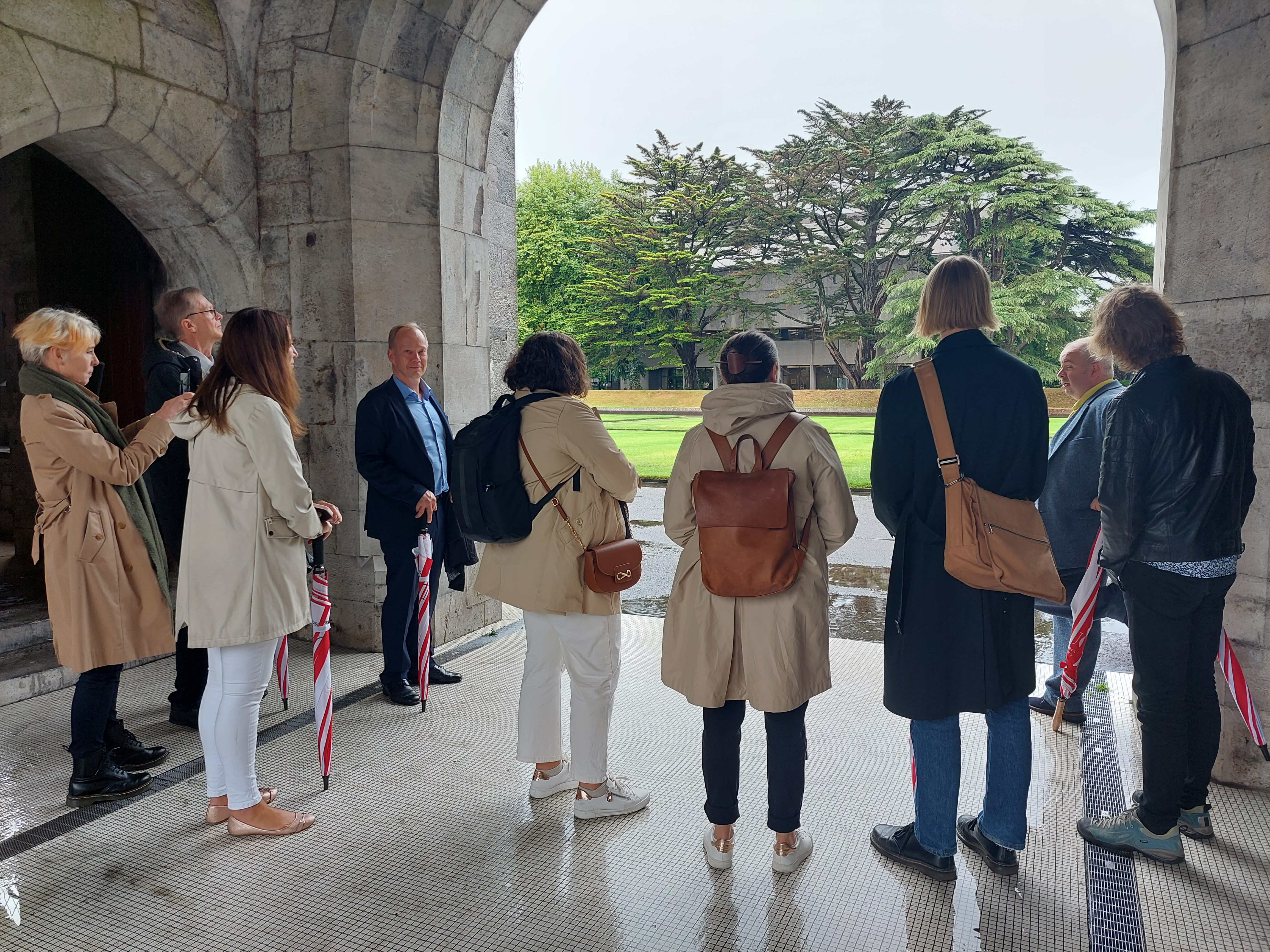 A group of people on a campus tour