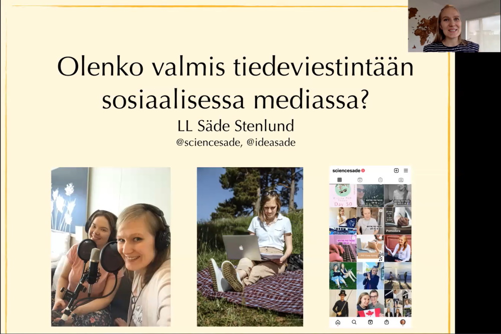 Kuvakaappaus esityksestä, jonka otsikko on "Oletko valmis tiedeviestintään sosiaalisessa mediassa?"