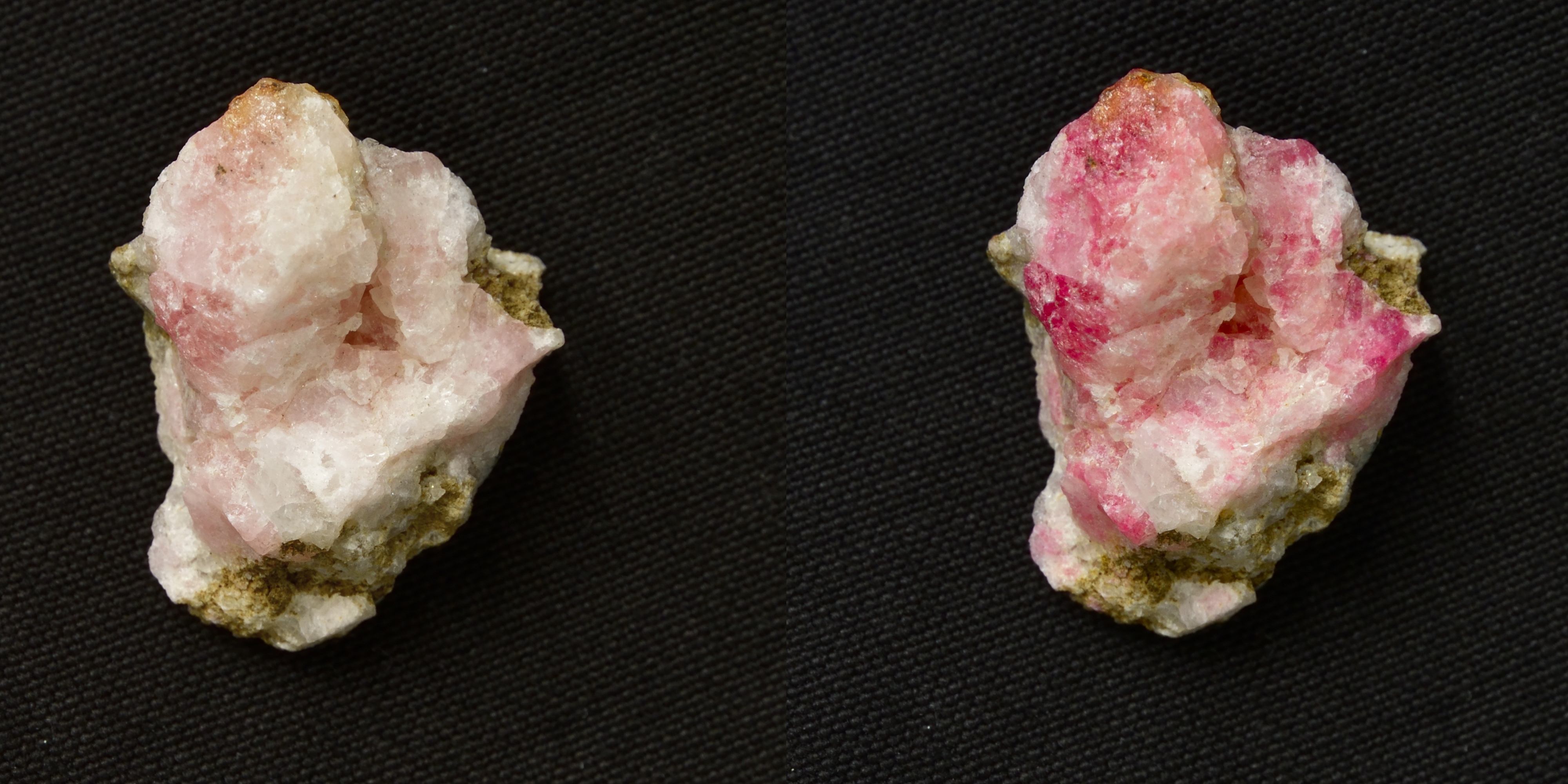 Tugtupiitti on harvinainen mineraali, joka värjäytyy UV-säteilyn vaikutuksesta pinkiksi. 