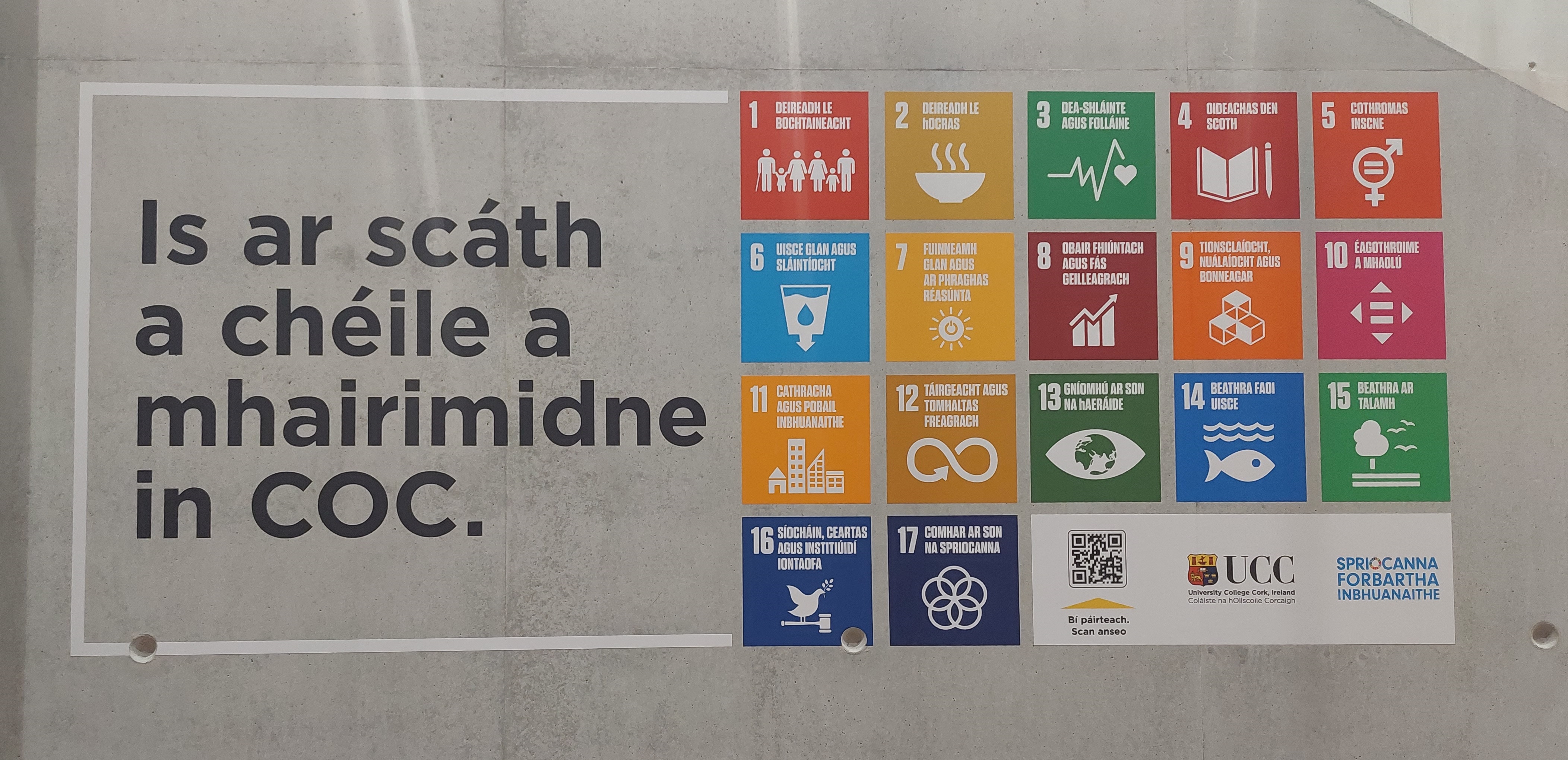 sustainable development goals displayed on campus wall
