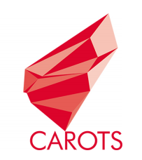 Hankkeen logo: Punainen graafinen elementti ja teksti CAROTS.