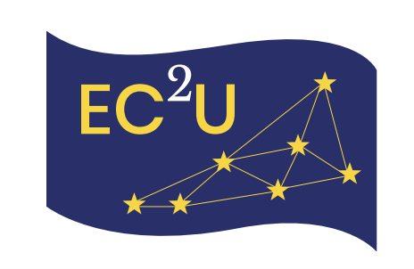 Sininen liehuva lippu, jossa teksti EC2U ja seitsemän tähteä.