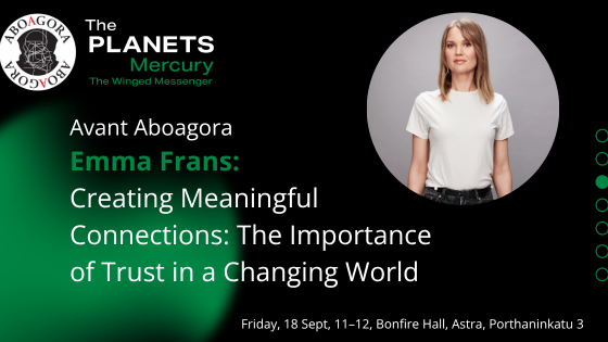A photo of Emma Frans and information about her lecture.