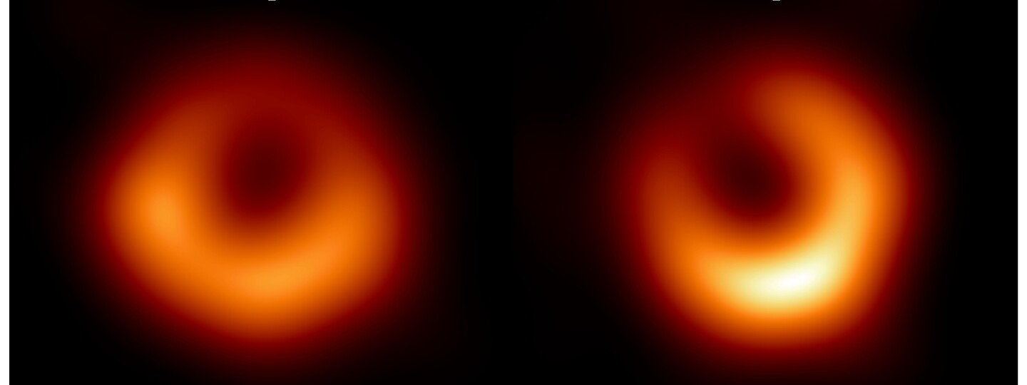 Two images from the black hole M87* next to each other. Images were reated one year apart 