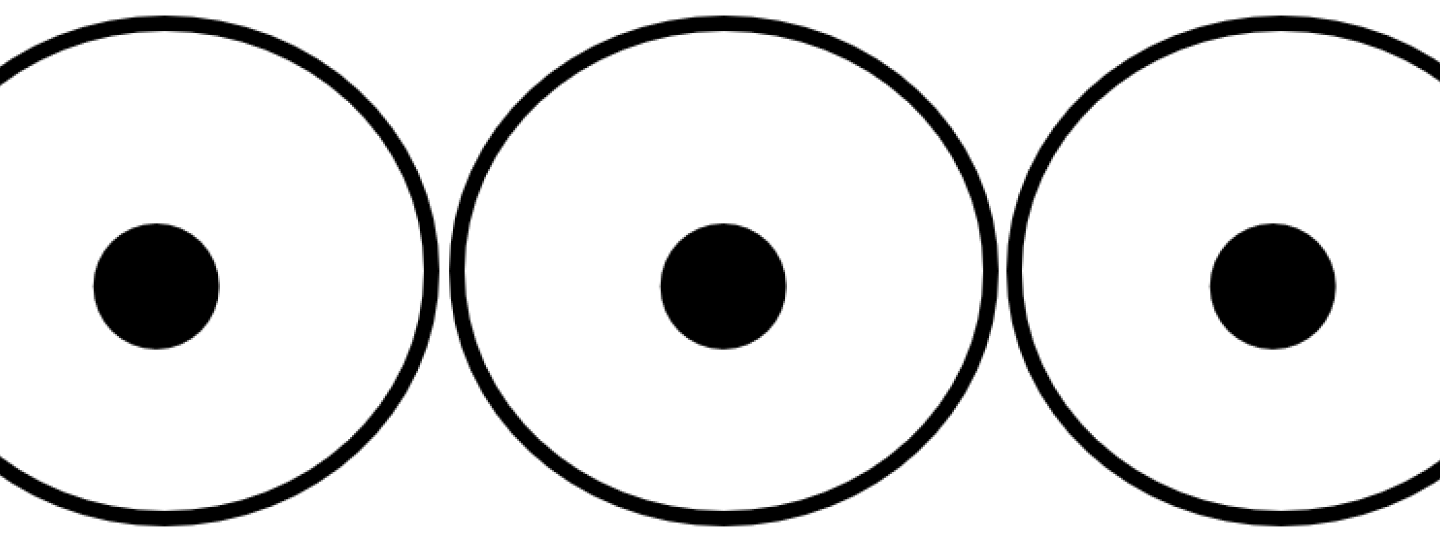 Kolme ympyrää joiden keskellä pisteet