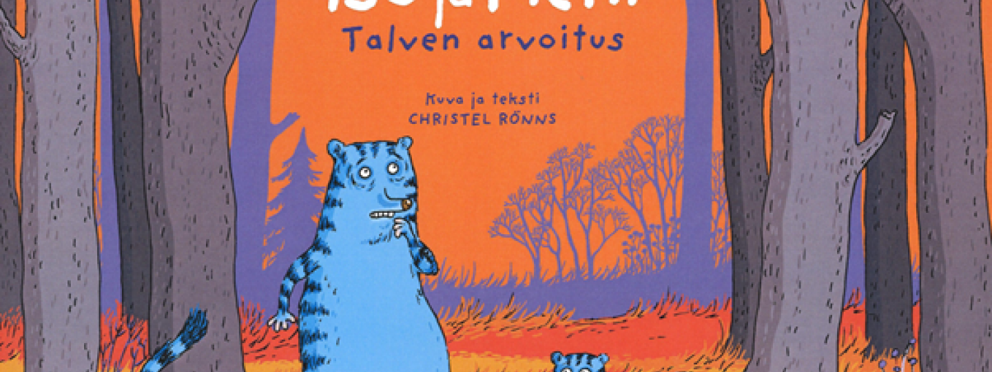 Lastenkirjan kansi, jossa siniset Iso ja Pieni -hahmo ovat metsässä sekä kirjan nimi.
