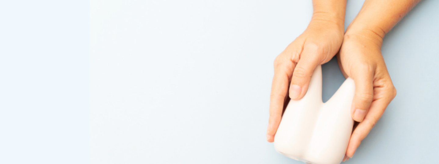 hands holding a toy tooth