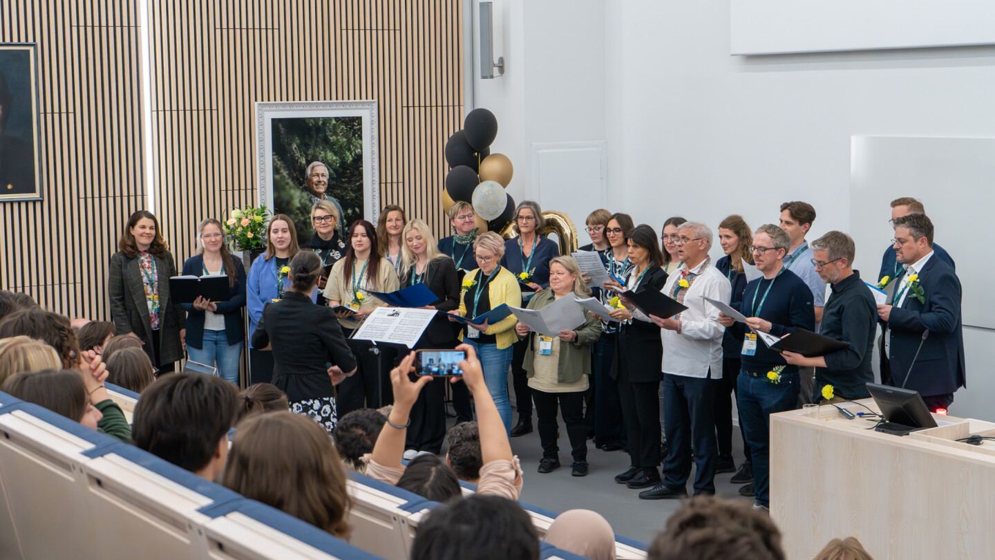 a choir performing in front of an audience