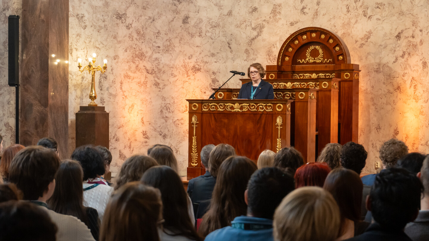 Rector Marjo Kaartinen speaking at the EC2U Forum opening ceremony