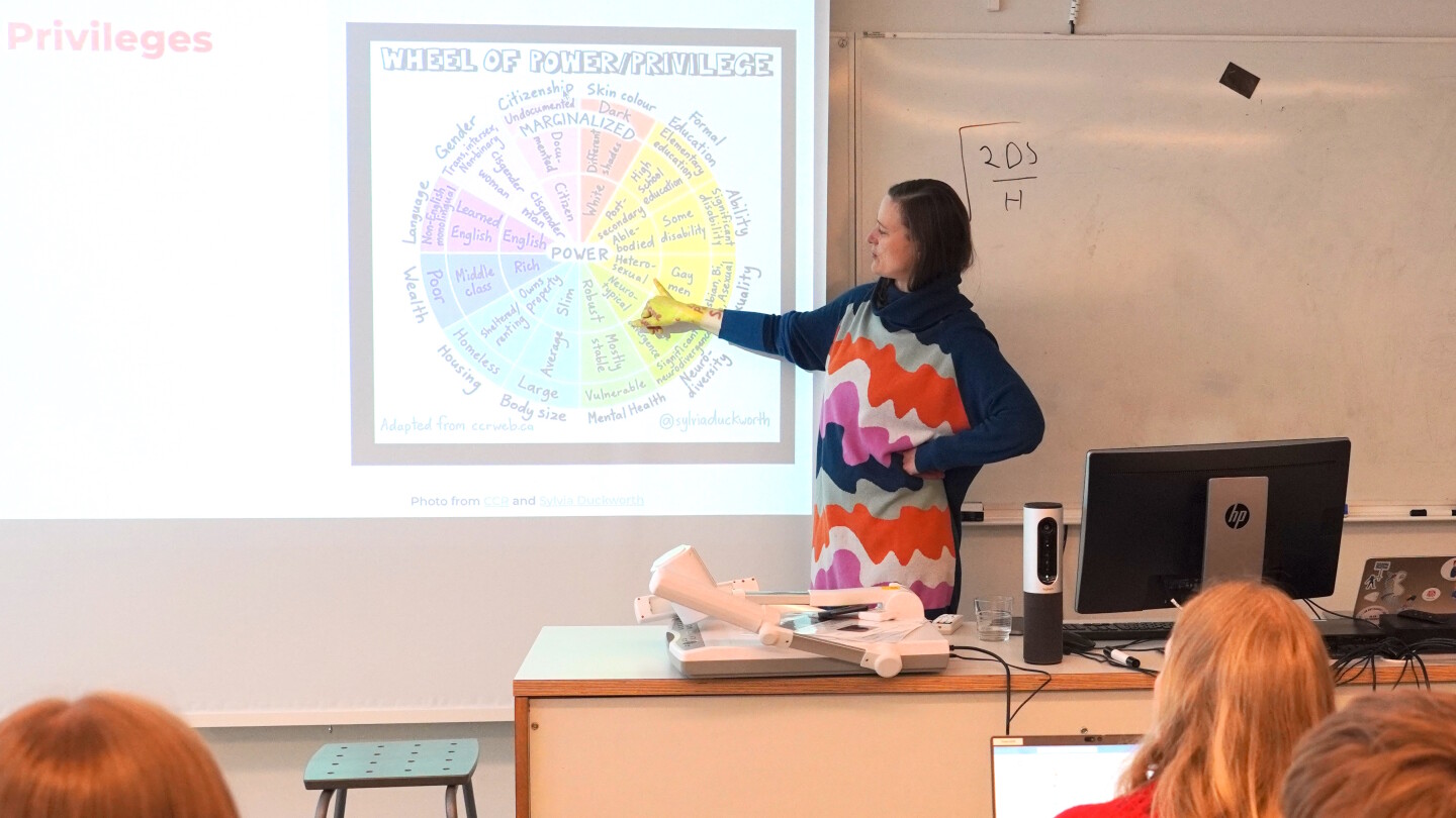 Malin Gustavsson giving a presentation about power and priviledge