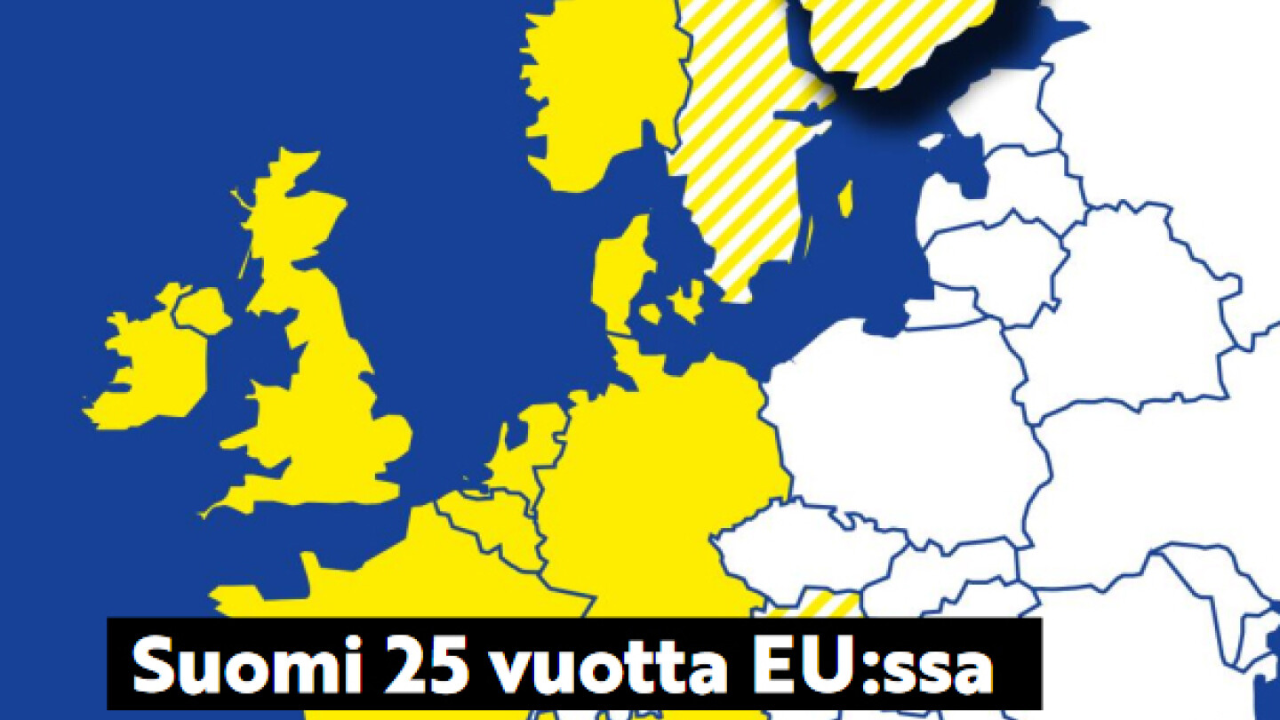 Kirjan kansikuvassa kuvattuna Euroopan unoionin jäsenet vuoden 1995 tilanteessa jossa Suomi liittyi EUn jäseneksi