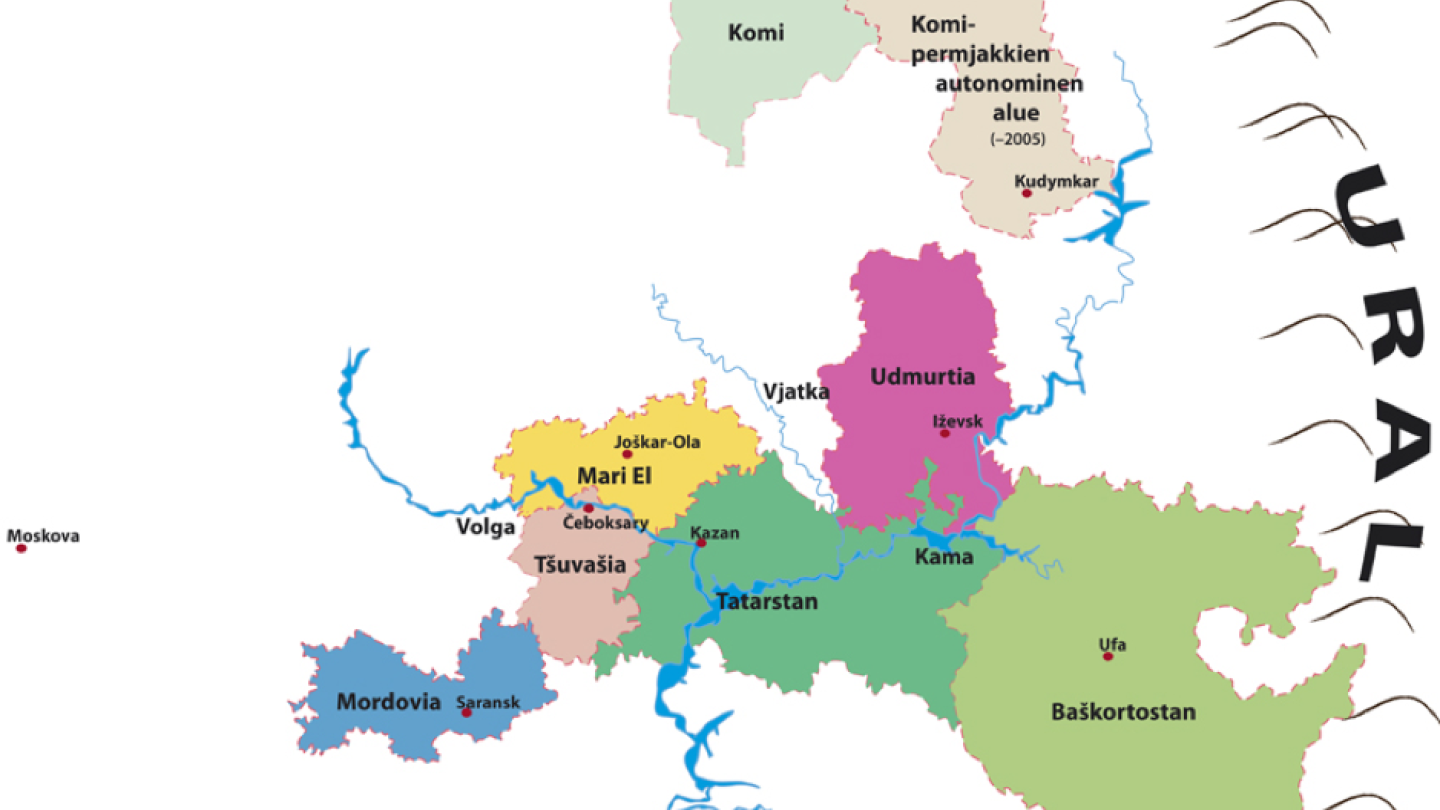 Volgan alueen kielten kartta