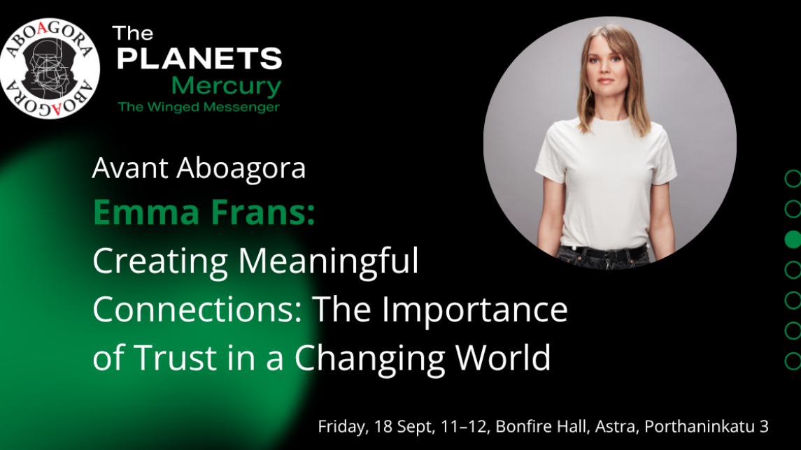 A photo of Emma Frans and information about her lecture.