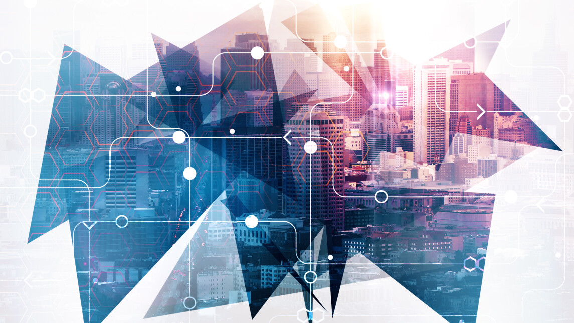 Abstrakti piiri, taustalla kaupunki.