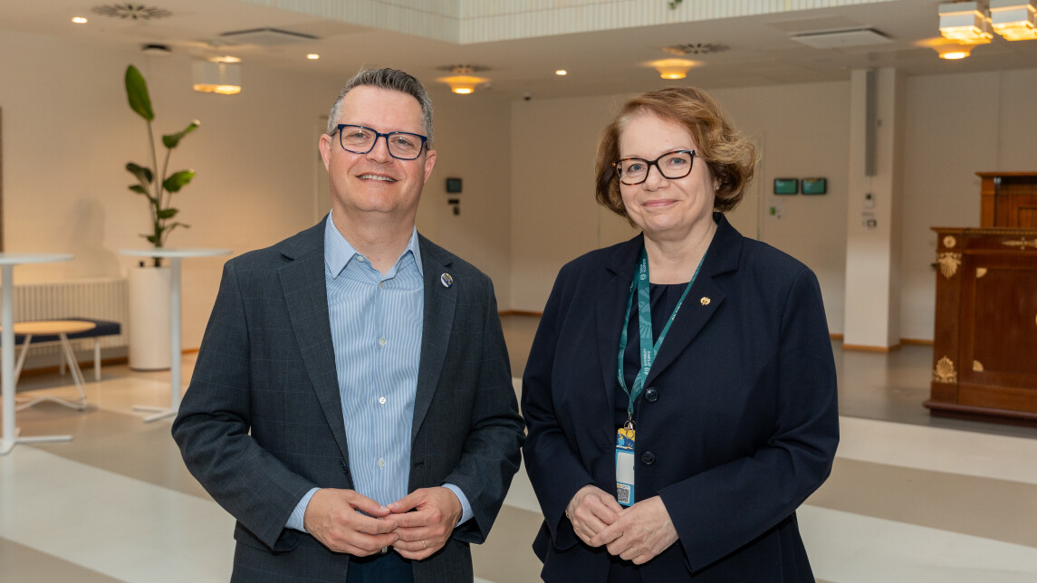 EC2U-allianssin pääkoordinaattori Ludovic Thilly ja rehtori Marjo Kaartinen