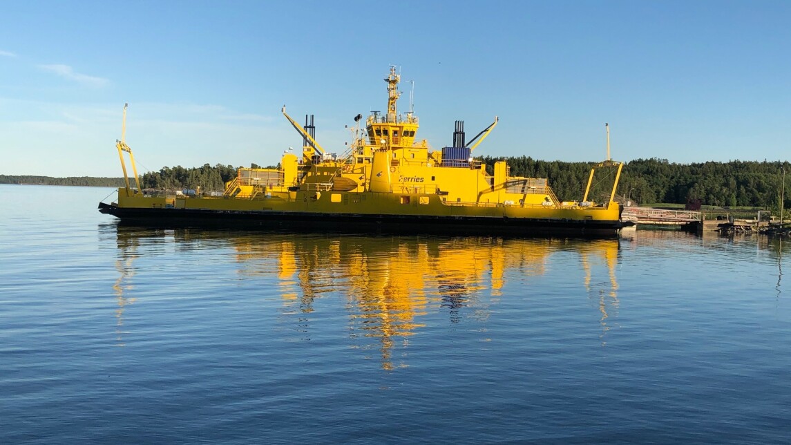 Yellow ferry, sea and blue sky