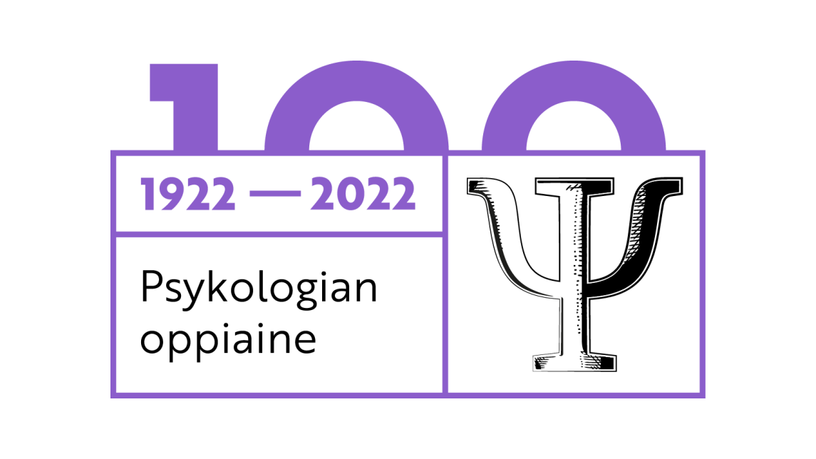 Tunnus, jossa psykologian oppiaineen nimi, Turun yliopiston logo sekä sanat Rohkea ja utelias.