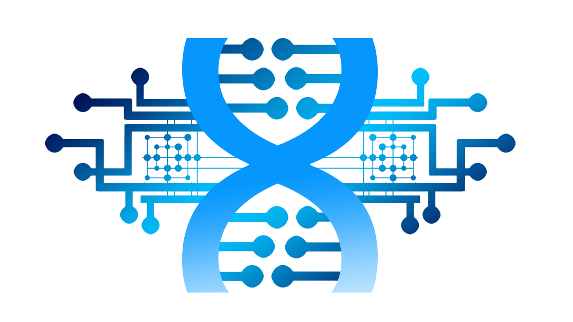 Kuvituskuva, jossa virtapiireistä muodostuva dna.