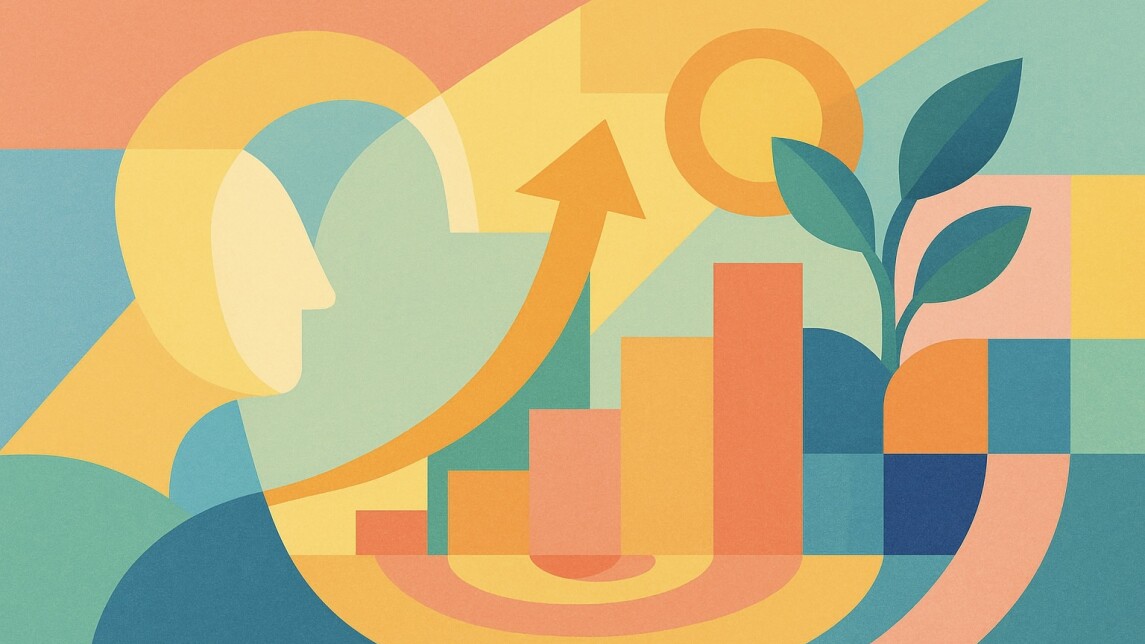 AI generated picture with a human, leaves, arrow, diagram