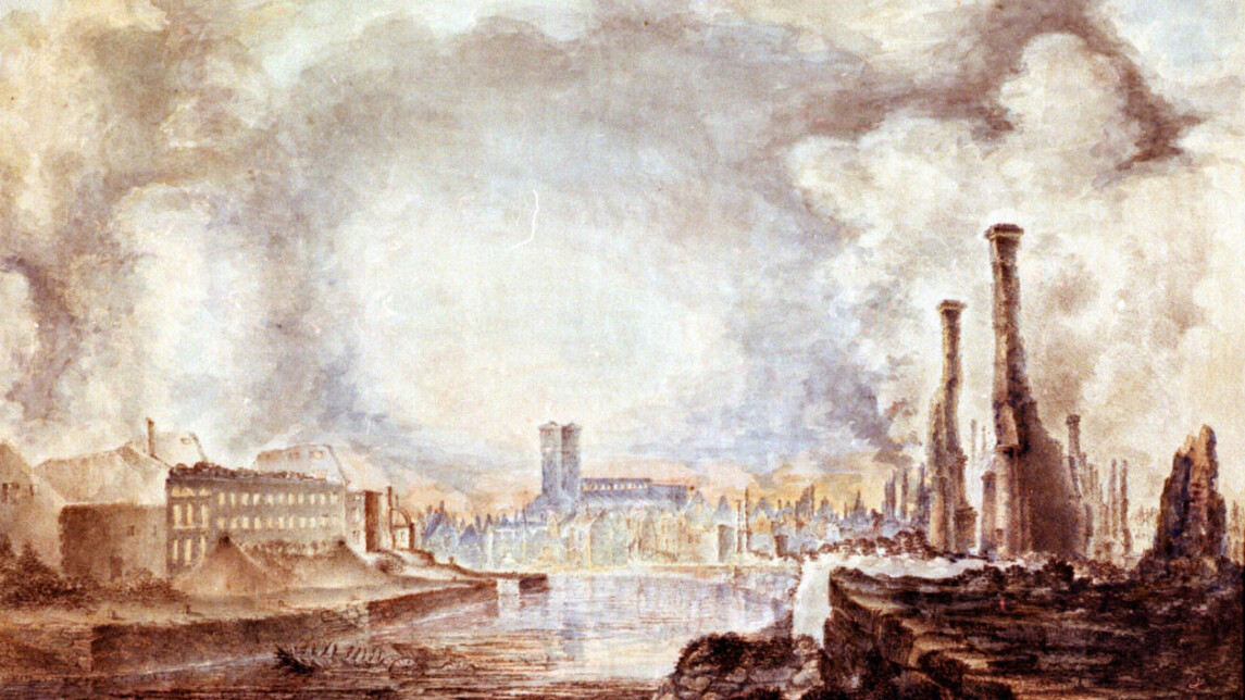 Maalaus Turun raunioista palon jälkeen 1827