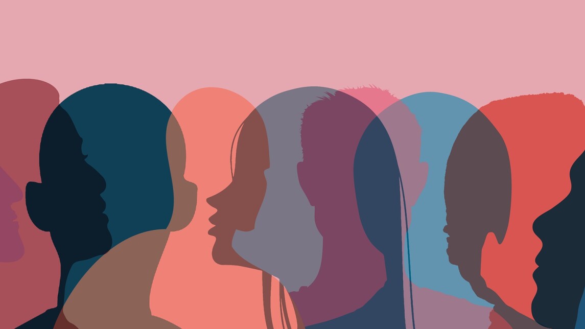 Värikäs silhouettekuva keskustelevista ihmisistä.