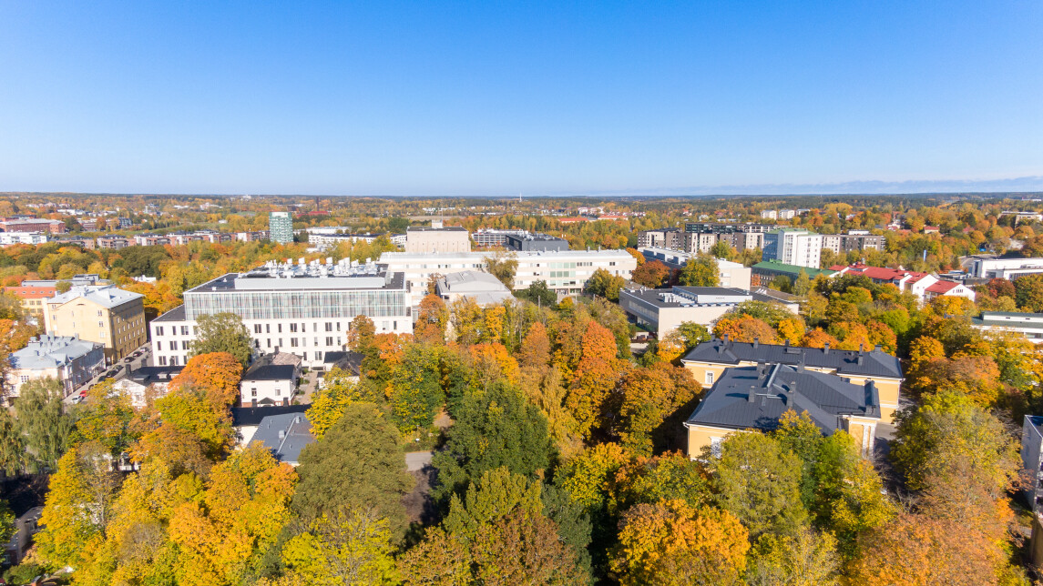 Aerial view of the university campus in autumn