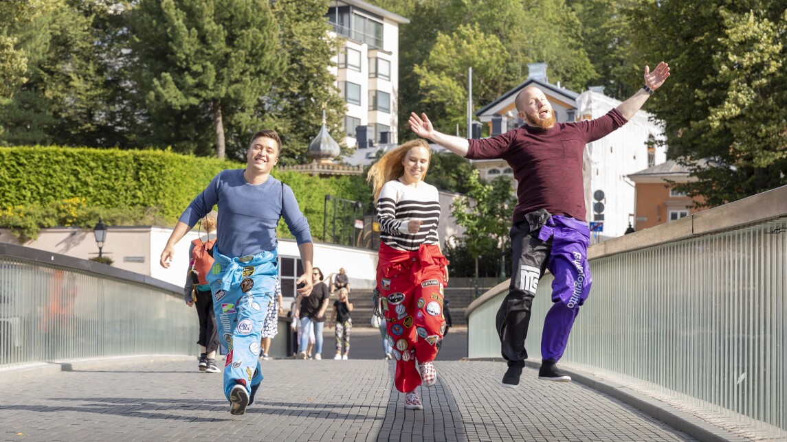 Opiskelijat kirjastosillalla