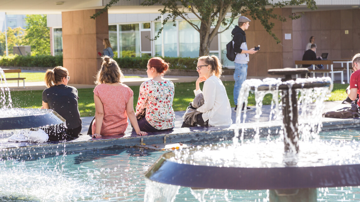 Opiskelijoita yliopistonmäellä