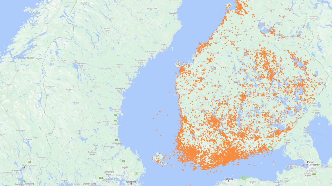 Puutiaishavainnot kartalla Punkkilive-palvelussa