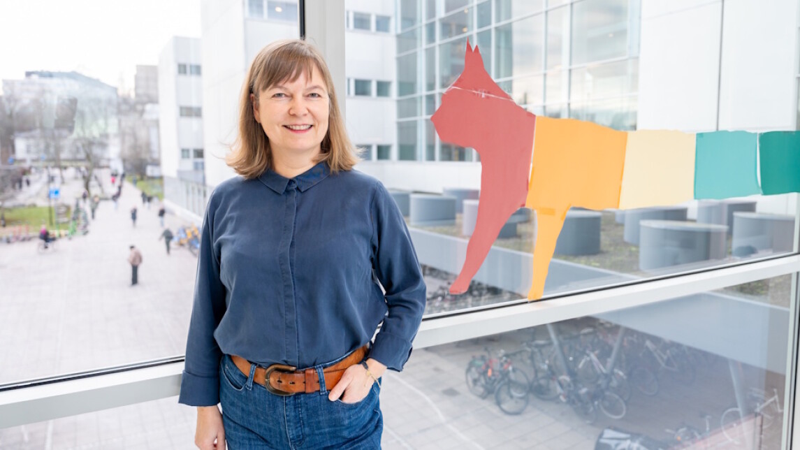 Nainen kuvattuna lasisessa käytävässä