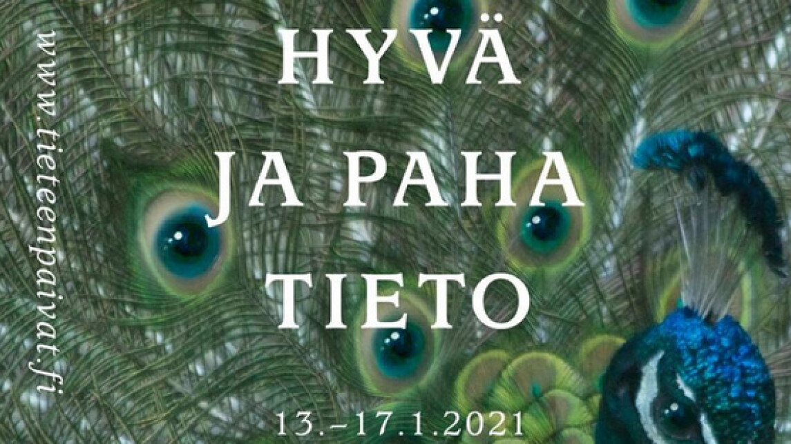 Riikinkukkokuvan päällä teksti Hyvä ja paha tieto.