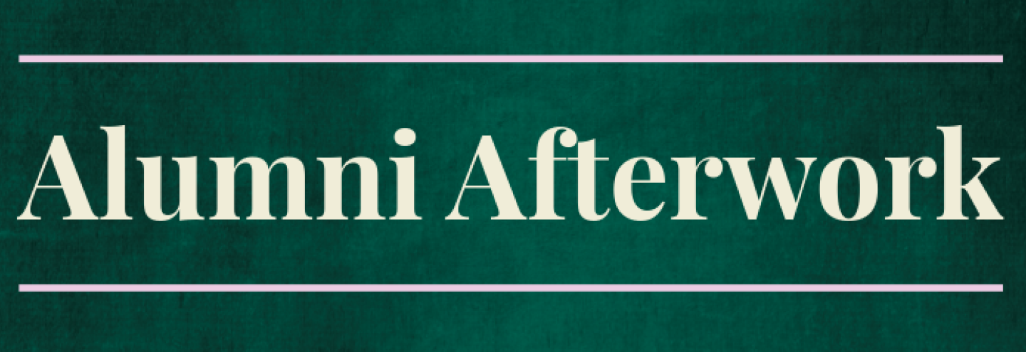 graafinen kuvituskuva vihreällä taustalla, teksti ututech alumni afterwork