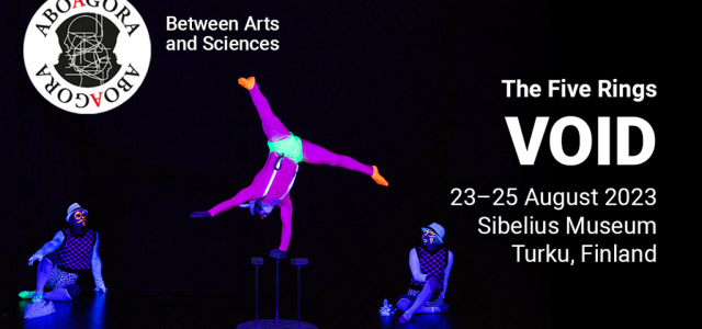 ABOAGORA "Void" -symposiumin mainos, kuvassa sirkustaiteilijoita neonvalossa