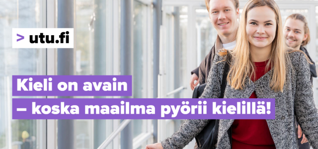 Opiskelijoita Kieli on avain - koska maailma pyörii kielillä! -webinaarisarjan mainoksessa