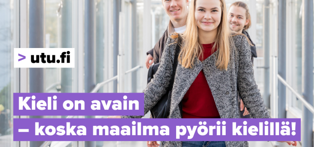 Opiskelijoita Kieli on avain - koska maailma pyörii kielillä! -webinaarisarjan mainoksessa