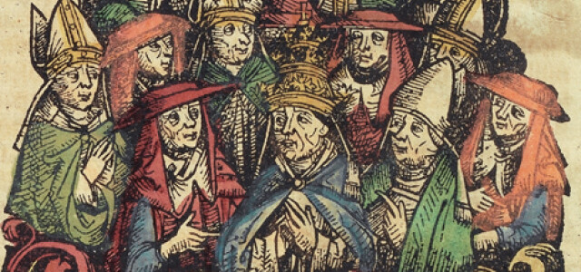 Vuoden 1493 Nurembergin kronikan kuva Ferrara-Firenzen kirkolliskokouksen osallistujista