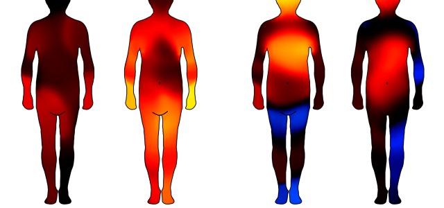 Bodily maps showing emotions as colours