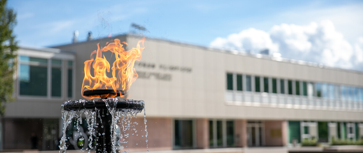 University hill fountains with main building in the background