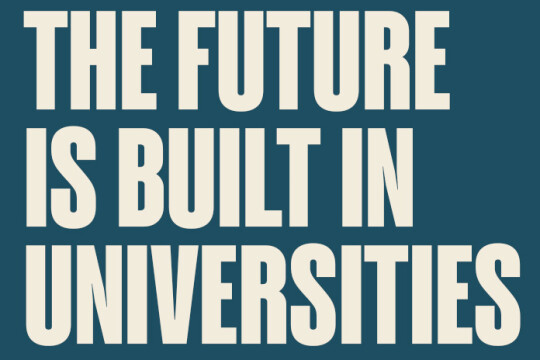 text in picture the future is built in universities 