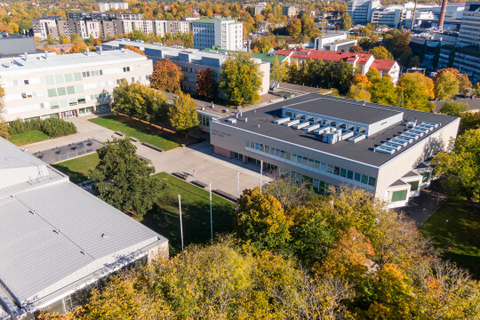 Aerial view of the university main building in autumn