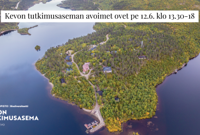 Ilmakuva Kevonniemestä ja tilaisuuden tiedot tekstinä