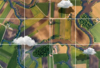 Ruudukko, jossa on ilmakuvaa pelloista