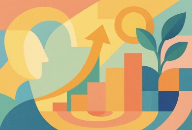 AI generated picture with a human, leaves, arrow, diagram