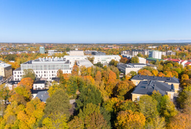 Aerial view of the university campus in autumn