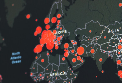 Kuvituskuva koronan leviämisestä eri maanosiin