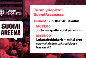 Kuvassa esitelty Turun yliopiston SuomiAreenan ohjelmisto 12.7. BEPOP-lavalla.