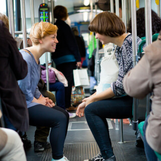 Two girls in a tram
